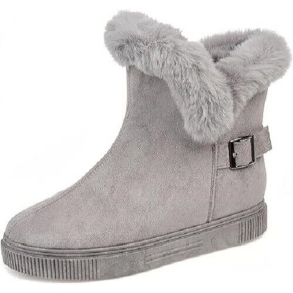 Journee Collection Women's Sibby Winter Ankle Boot Faux Fur Trim Grey Size 9 - Picture 2 of 9